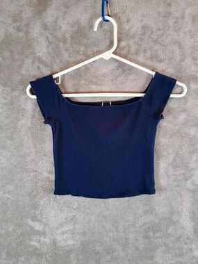 Girls Windsor Crop Top Late Y2K Fashion Navy Blue Size XS